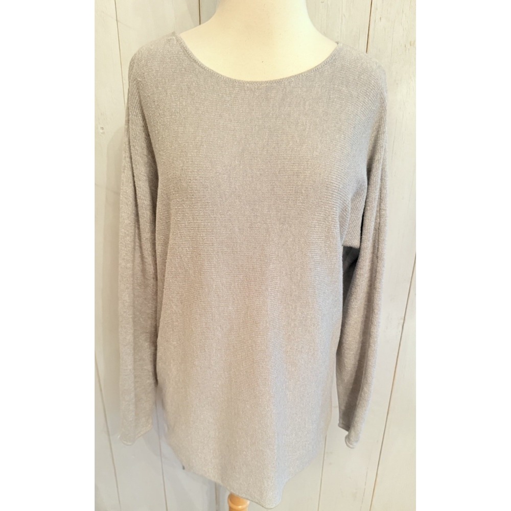 Michael Kors Sz-Lg Shirttail Hem Side Slits Zip Back Long Sleeve Sweater Grey